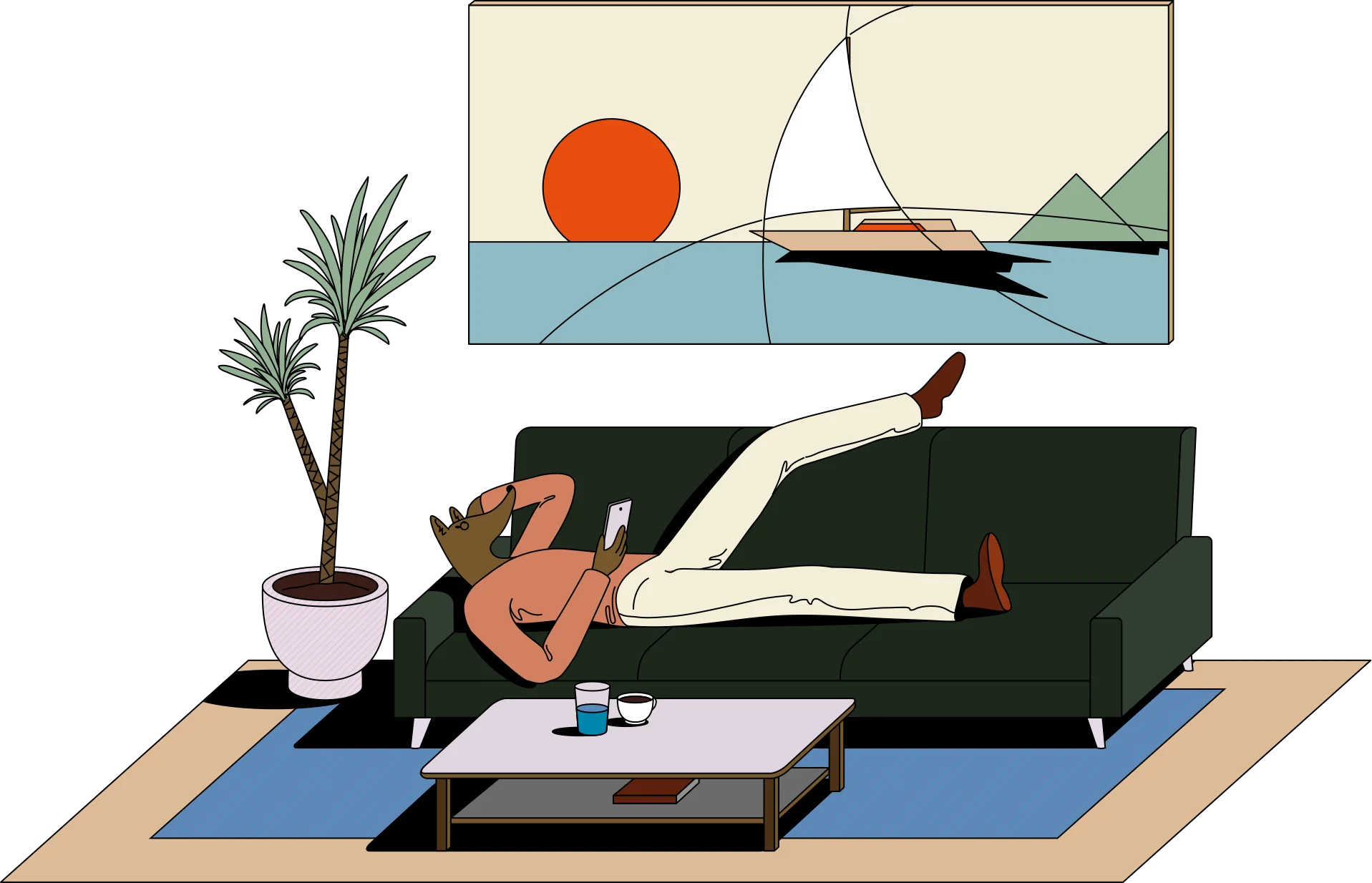 Character lounging on a couch